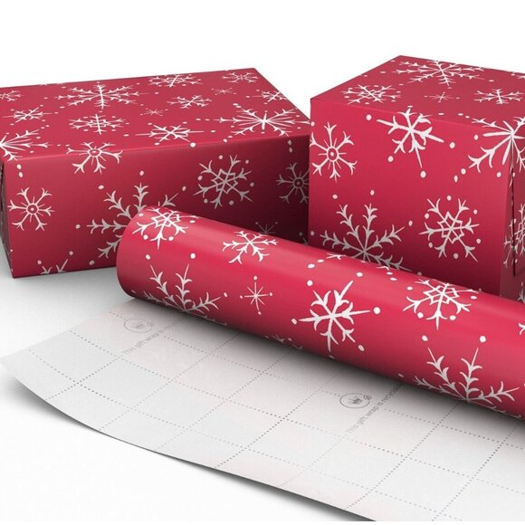 Hallmark Wrapping Paper Christmas Snowflakes On Red 35 sq ft Roll Holiday Gift - Picture 3 of 4